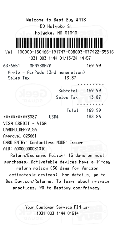 BEST BUY receipt template 2024